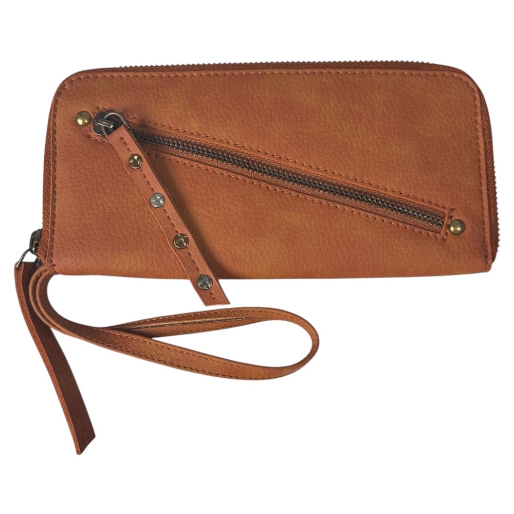 Free‎ People Vegan Leather Wallet Clutch Wristlet Zip Tan Bohemian Boho NWOT